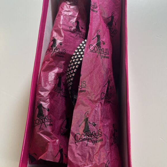 Corkys Madeline Flip Flop Clear Rhinestones On Black Fabric Straps Size 8 W/box - Picture 7 of 7